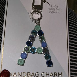 True to Form Handbag Charm with Blue and Green Crystals letter initial "A"